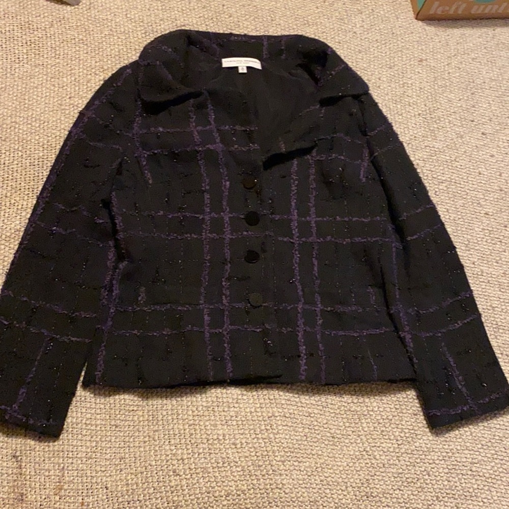 Carolina Herrera Black and Purple Plaid Blazer